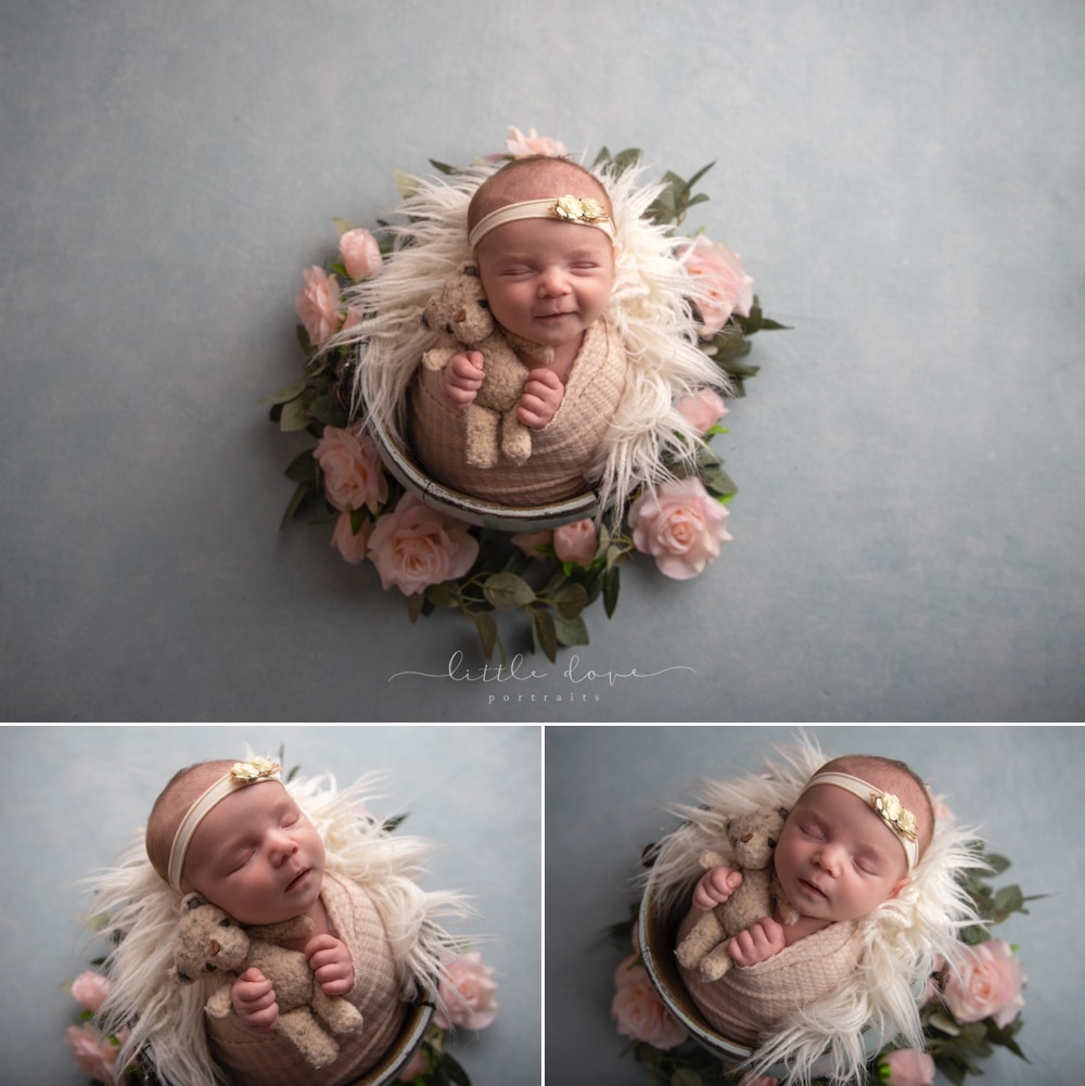 Plano Newborn Photographer | Girl newborn photoshoot with flowers